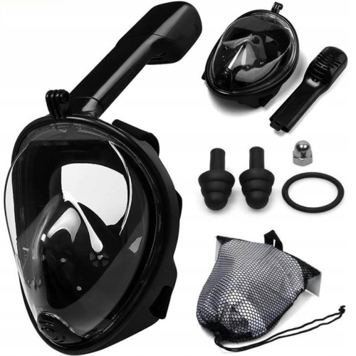 Maska do nurkowania POINT Black L/XL – pełnotwarzowa, panoramiczny widok 180°, system AntiFog i DryTop