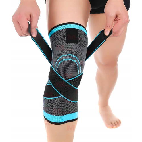 Stabilizator kolana POINT niebieski M/L/XL – elastyczny ściągacz z podwójnymi paskami mocującymi